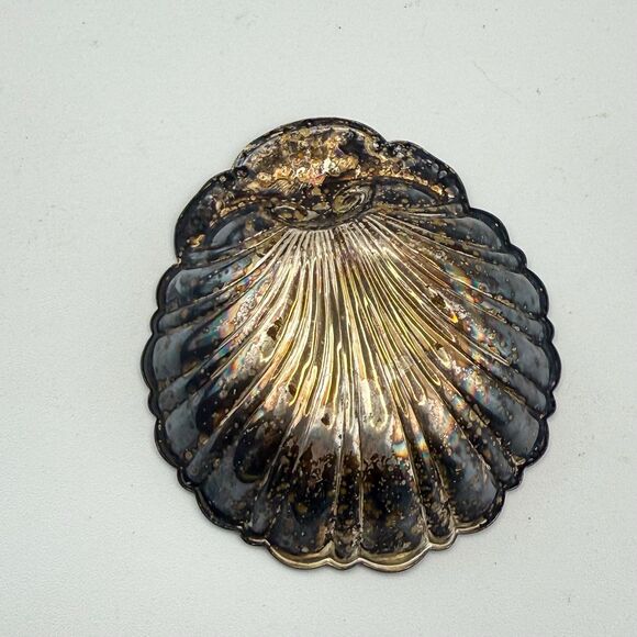 Vintage Silver Plated Shell Trinket Dish | 3" Seashell Coastal Decor - Picture 5 of 9